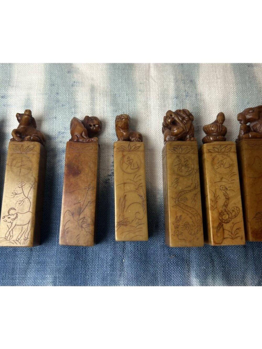 Carved Red Soapstone Seal Stamp Zodiac Set 12 Pieces Antique Chinese Asian 3” - Picture 11 of 16